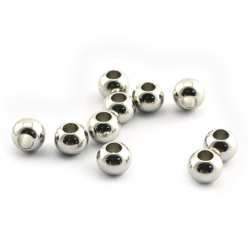 RuiLing 50-Pack 304 Stainless Steel Smooth Round Spacer Beads 3mm Hole,Seamless Loose Beads for Jewelry Making Findings DIY Crafts Accessories 8mm(Silver) - Image 4